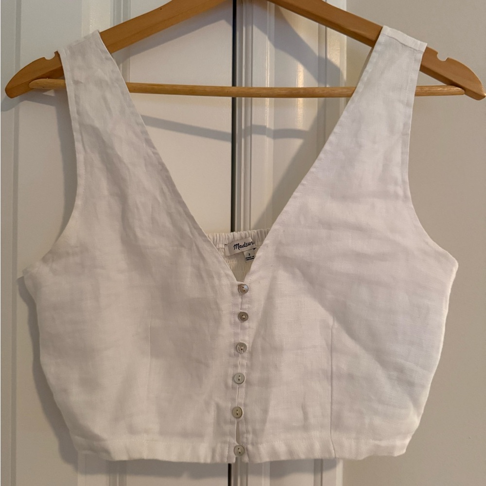 Madewell White Linen Crop Vest - Size 2